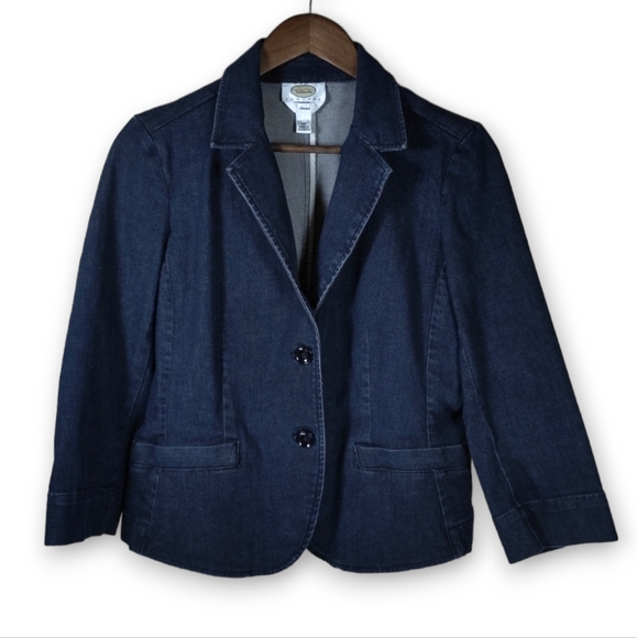 Talbots Petites Stretch Two Button Denim Jacket - Picture 1 of 7